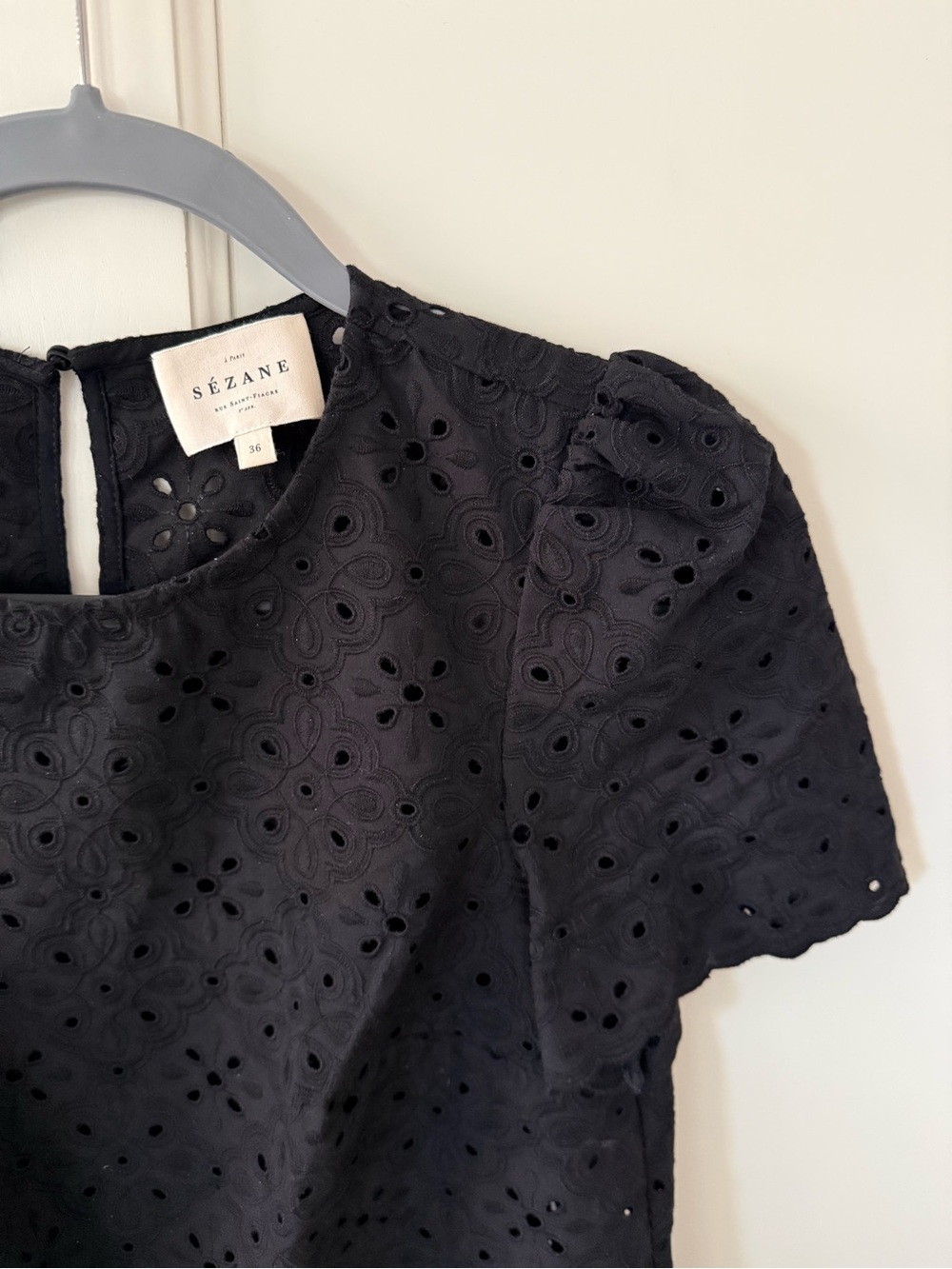 Sezane Annabelle Blouse Black Embroidery - Size 4 - Picture 3 of 7
